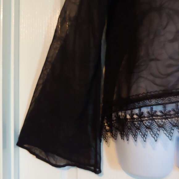 Mona B Smoky Black Sheer Witchy Whimsygoth Grunge Rocker Metal Top Lace L - Picture 4 of 16